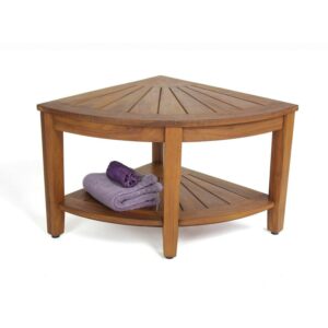 Aqua Teak Large 22 in. Corner Stool with Shelf