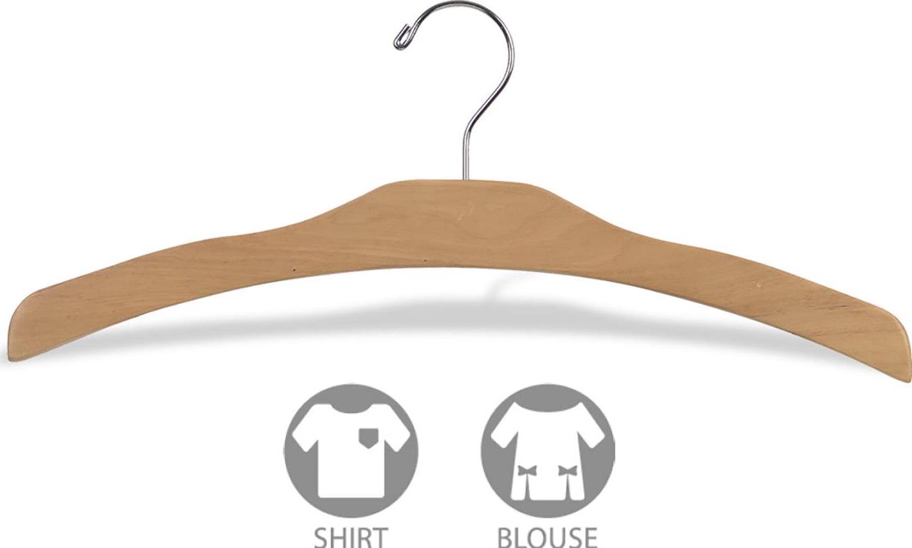 Arched Wood Top Hanger, Box of 25 Space Saving 17 Inch Flat Wooden Hangers w/ Natural Finish & Chrome Swivel Hook & Notches for Shirt Jacket or Dress by International Hanger - Image 2