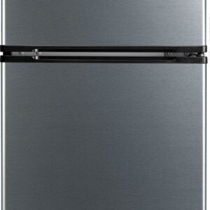 Arctic King 3.2 Cu ft Two Door Compact Refrigerator with Freezer, Black Stainless Steel look