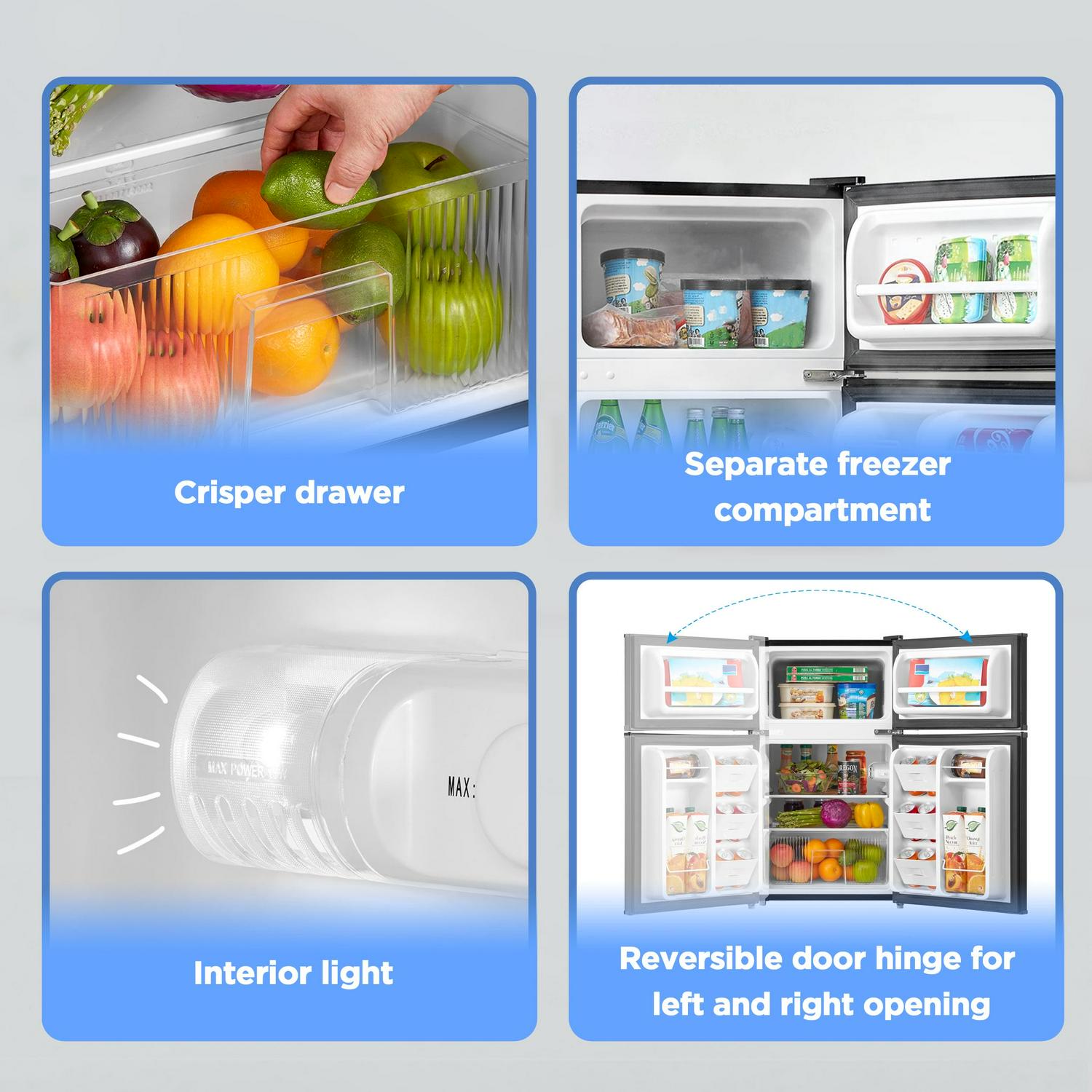 Arctic King 3.2 Cu ft Two Door Mini Fridge with Freezer, Stainless Steel, E-Star - Image 7