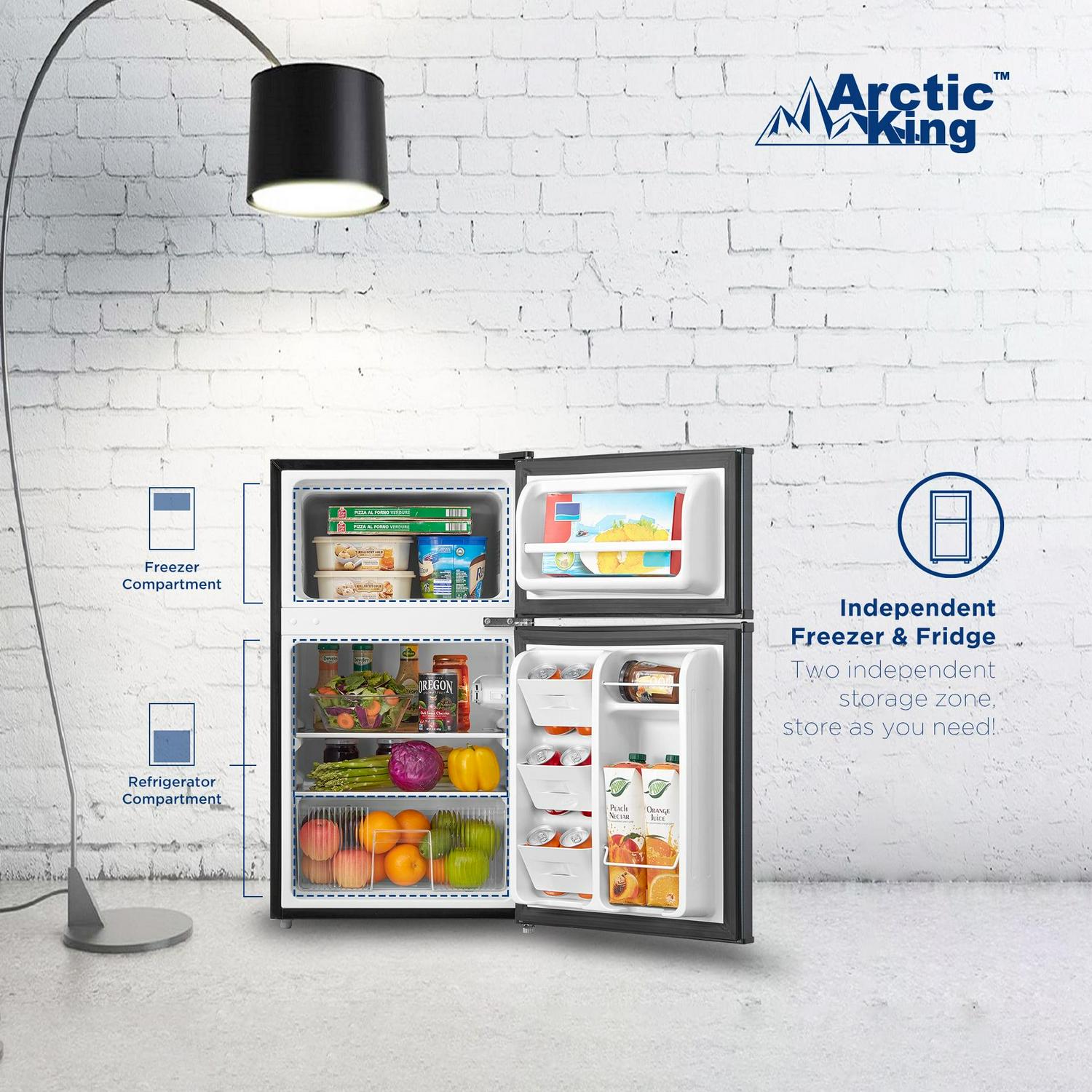 Arctic King 3.2 Cu ft Two Door Mini Fridge with Freezer, Stainless Steel, E-Star - Image 14