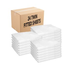 Arkwright Bulk Fitted Bed Sheets (Case of 24) - 180 Thread Count - Soft Poly/Cotton - White - Twin Size