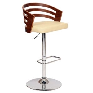 Adele Adjustable Height Swivel Cream Faux Leather and Walnut Wood Bar Stool with Chrome Base
