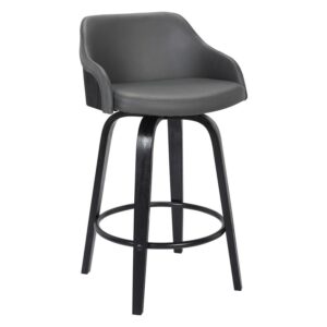 Alec 26" Counter Height Swivel Gray Faux Leather and Black Wood Bar Stool