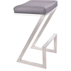 Armen Living Atlantis Backless Barstool, Brushed Stainless Steel Finish with PU Upholstery