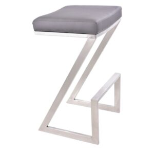 Armen Living Atlantis Contemporary Faux Leather Counter Stool in Gray