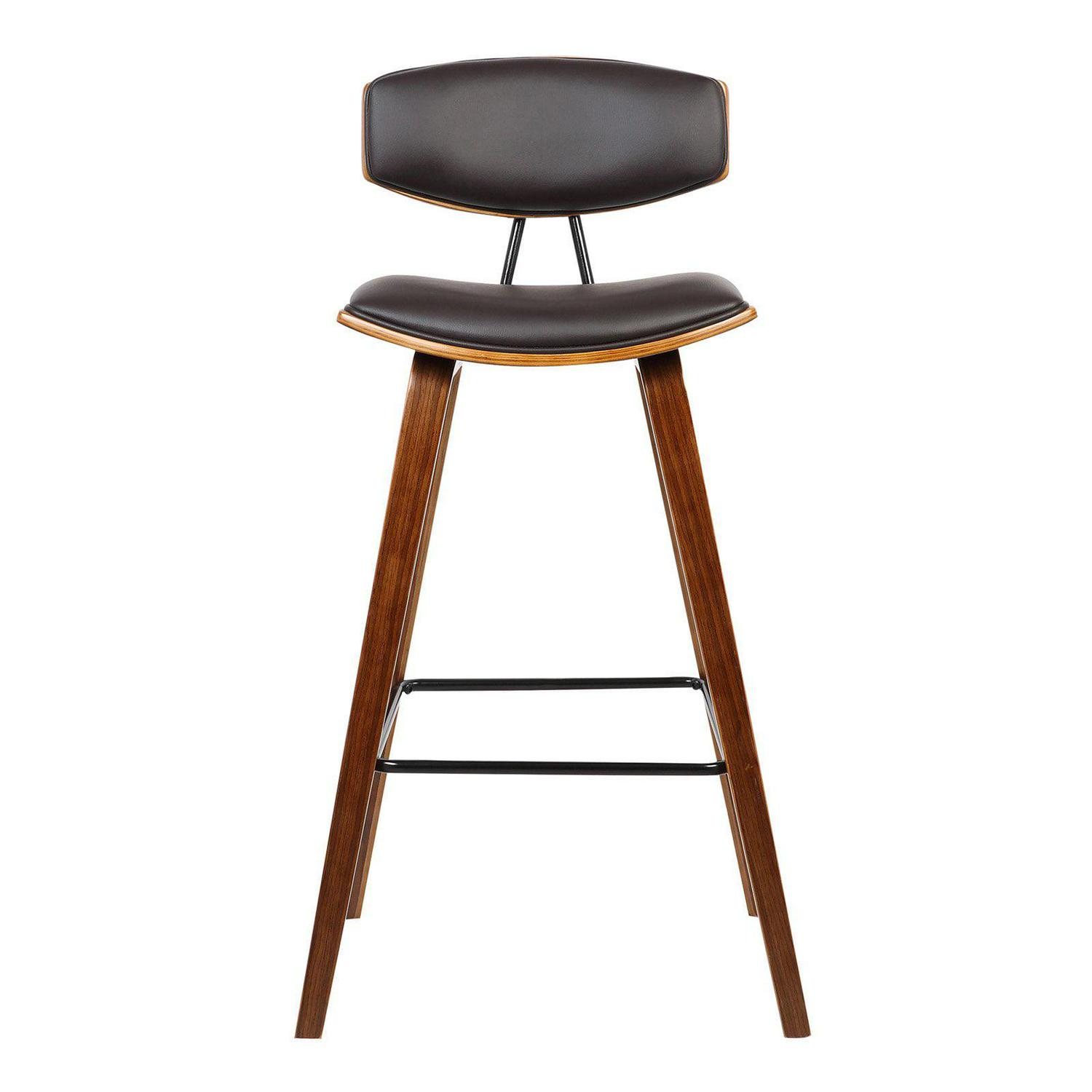 Armen Living Fox 28.5" Seat Height Gray Faux Leather and Walnut Wood Mid-Century Modern Bar Stool - Image 10