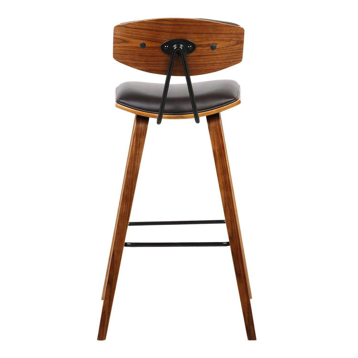 Armen Living Fox 28.5" Seat Height Gray Faux Leather and Walnut Wood Mid-Century Modern Bar Stool - Image 6