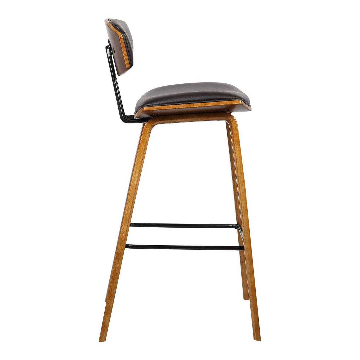 Armen Living Fox 28.5" Seat Height Gray Faux Leather and Walnut Wood Mid-Century Modern Bar Stool - Image 9