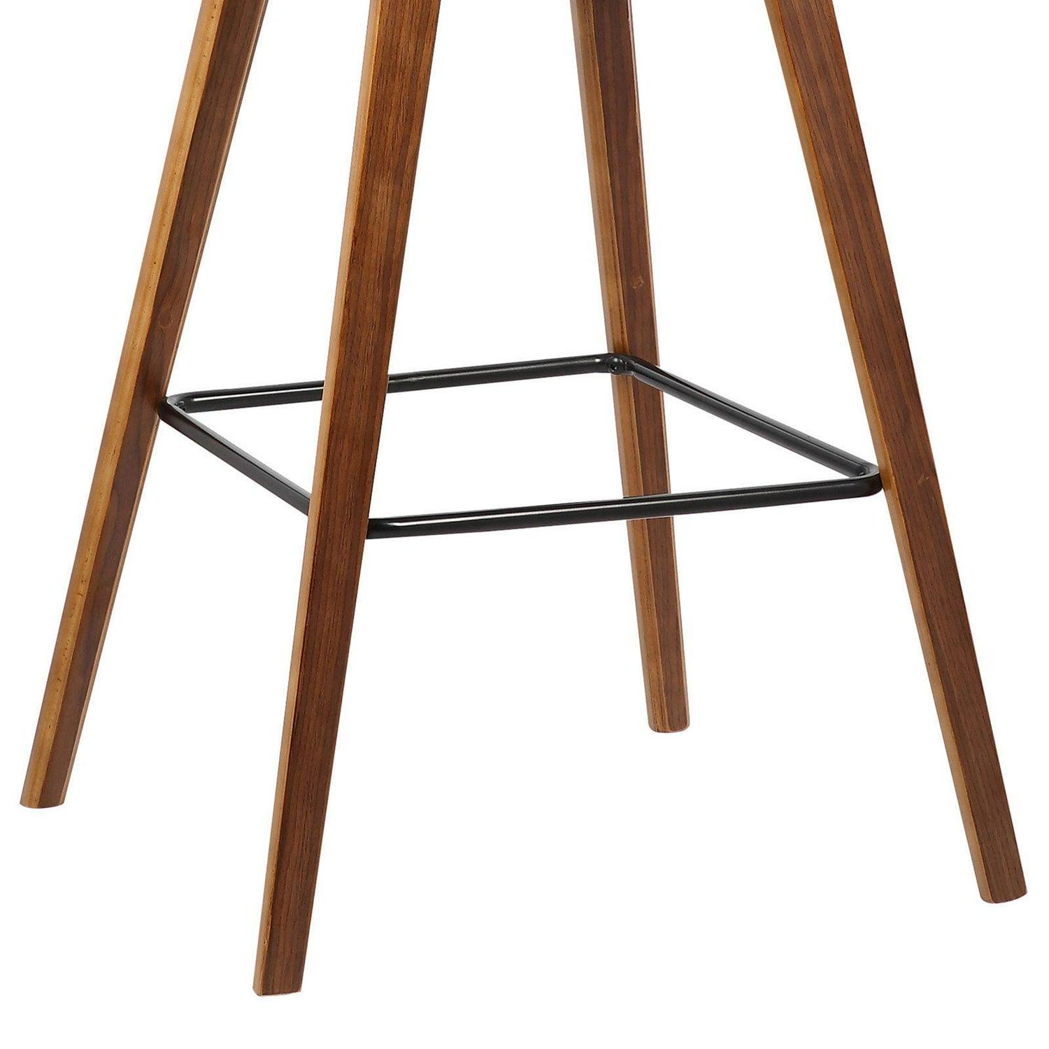 Armen Living Fox 28.5" Seat Height Gray Faux Leather and Walnut Wood Mid-Century Modern Bar Stool - Image 3