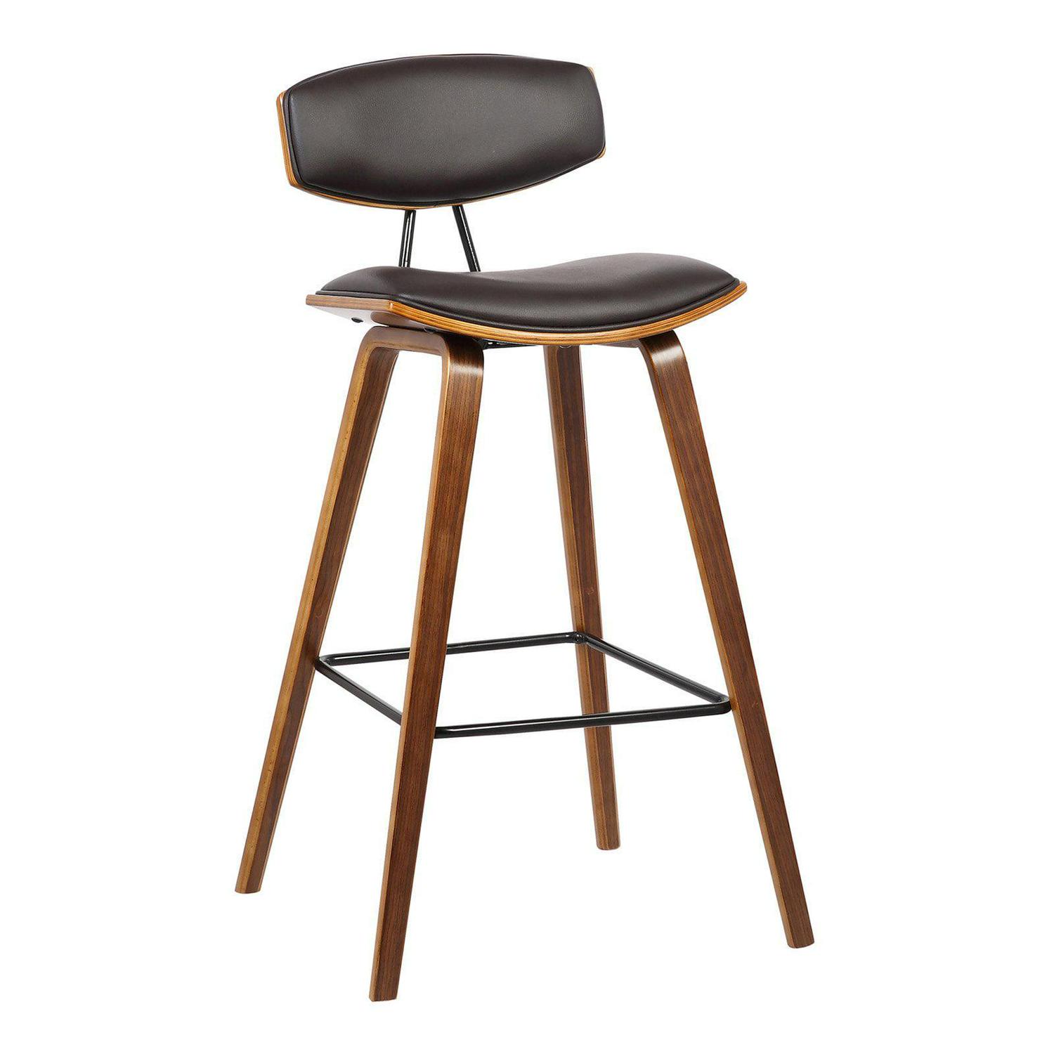 Armen Living Fox 28.5" Seat Height Gray Faux Leather and Walnut Wood Mid-Century Modern Bar Stool - Image 5