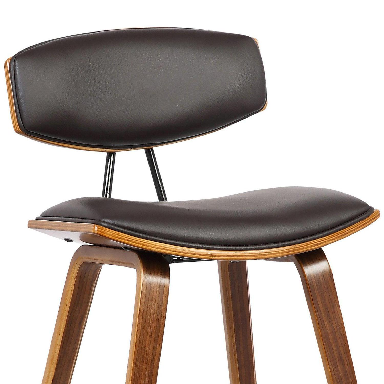 Armen Living Fox 28.5" Seat Height Gray Faux Leather and Walnut Wood Mid-Century Modern Bar Stool - Image 4