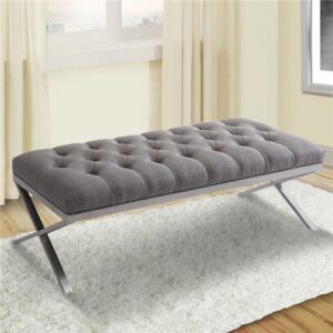 Armen Living Milo Modern Stainless Steel Bedroom Bench in Gray