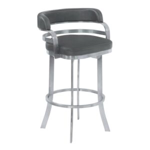 Armen Living Prinz 30" Faux Leather & Metal Swivel Bar Stool in Gray/Black