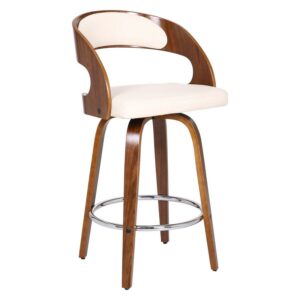 Shelly 26" Counter Height Swivel Brown Faux Leather and Walnut Wood Bar Stool