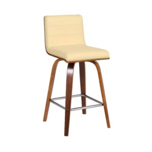 Vienna 26" Mid Century Modern Swivel Bar Stool in Walnut Wood Finish with Cream Faux Leather