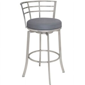 Armen Living Viper Barstool, Brushed Stainless Steel Finish with PU Upholstery