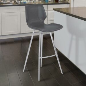 Armen Living Zurich 26" Faux Leather & Metal Counter Stool in Vintage Gray