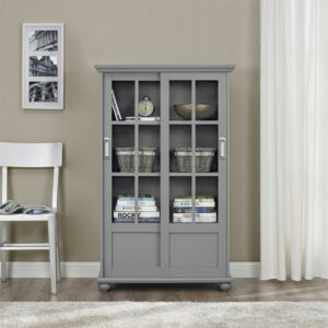 Arron Lane 4-Shelf Sliding Glass Door Bookcase, Gray