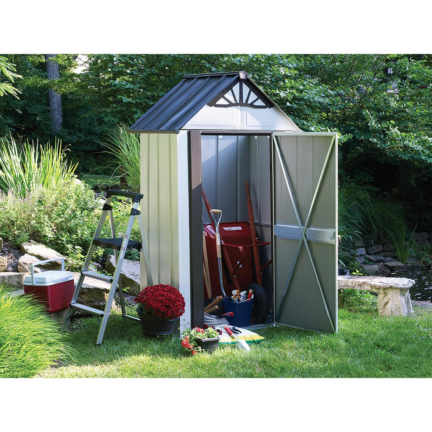 Arrow Designer Metro Steel Storage Shed, 4 x 4 ft, Java/Sand - Image 5