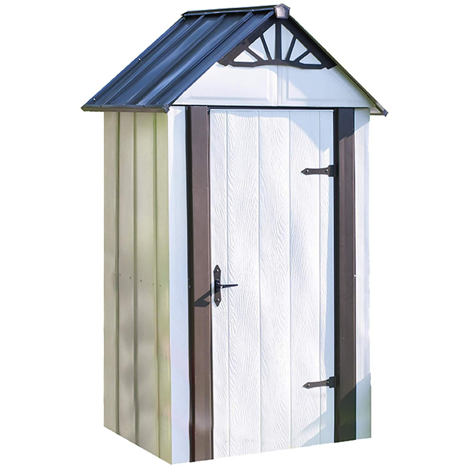 Arrow Designer Metro Steel Storage Shed, 4 x 4 ft, Java/Sand - Image 2