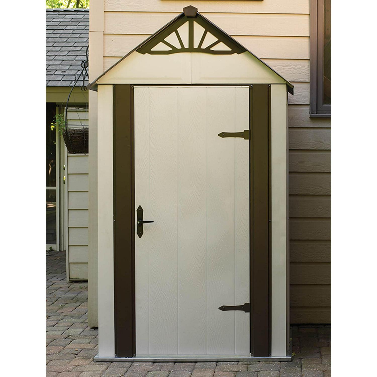 Arrow Designer Metro Steel Storage Shed, 4 x 4 ft, Java/Sand - Image 3