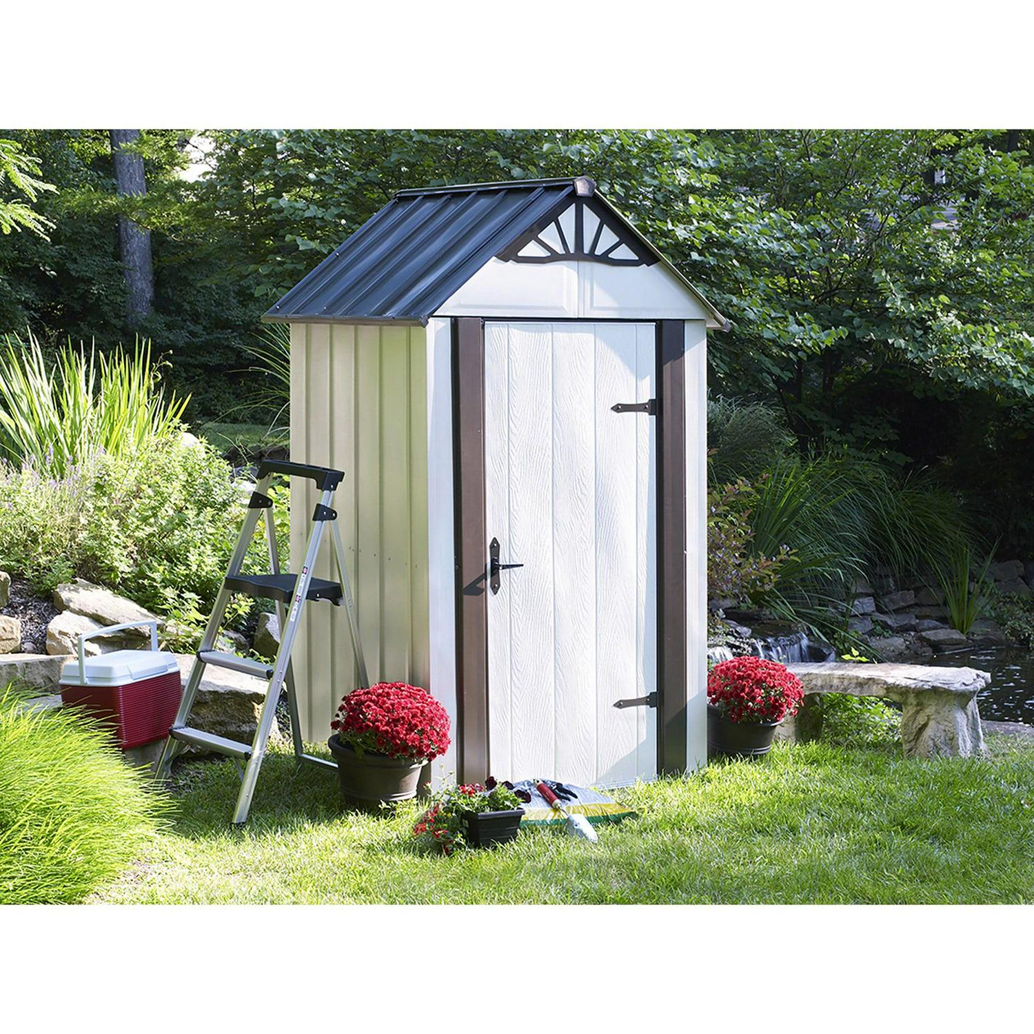 Arrow Designer Metro Steel Storage Shed, 4 x 4 ft, Java/Sand - Image 4