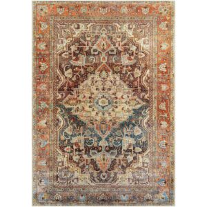 Livabliss Amelie Vintage Washable Area Rug,8'10" x 12',Dark Blue/Beige
