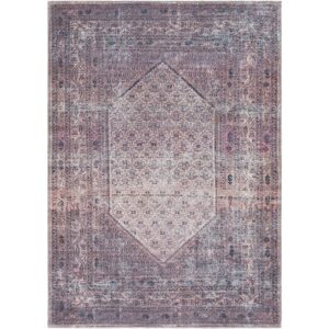 Livabliss Washable Rugs for Living Room, 5x7 Colin Traditional Plum Area Rug, Bedroom Dining Room Home Decor Stain Resistant Carpet (5'3" x 7'3")