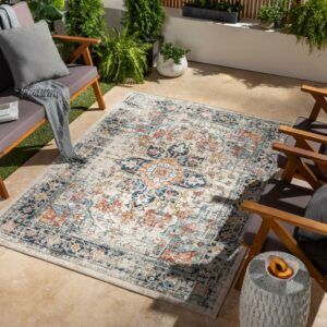 Livabliss Outdoor Rugs, 5x7 Huntington Beach Traditional Navy Area Rug for Patio, Porch, Deck, Backyard, Waterproof Indoor Outdoor Carpet (5'3" x 7')