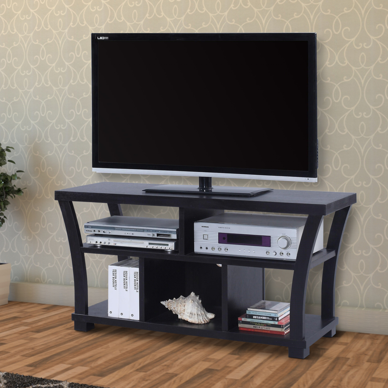 Astonishing Entertainment TV Stand, Black- Saltoro Sherpi - Image 6