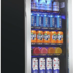 AstroAI Beverage Refrigerator 90 Liter/120 Can, Mini Fridge with Glass Door for Beer Soda or Wine, Drink Fridge for Office, Bar, Home