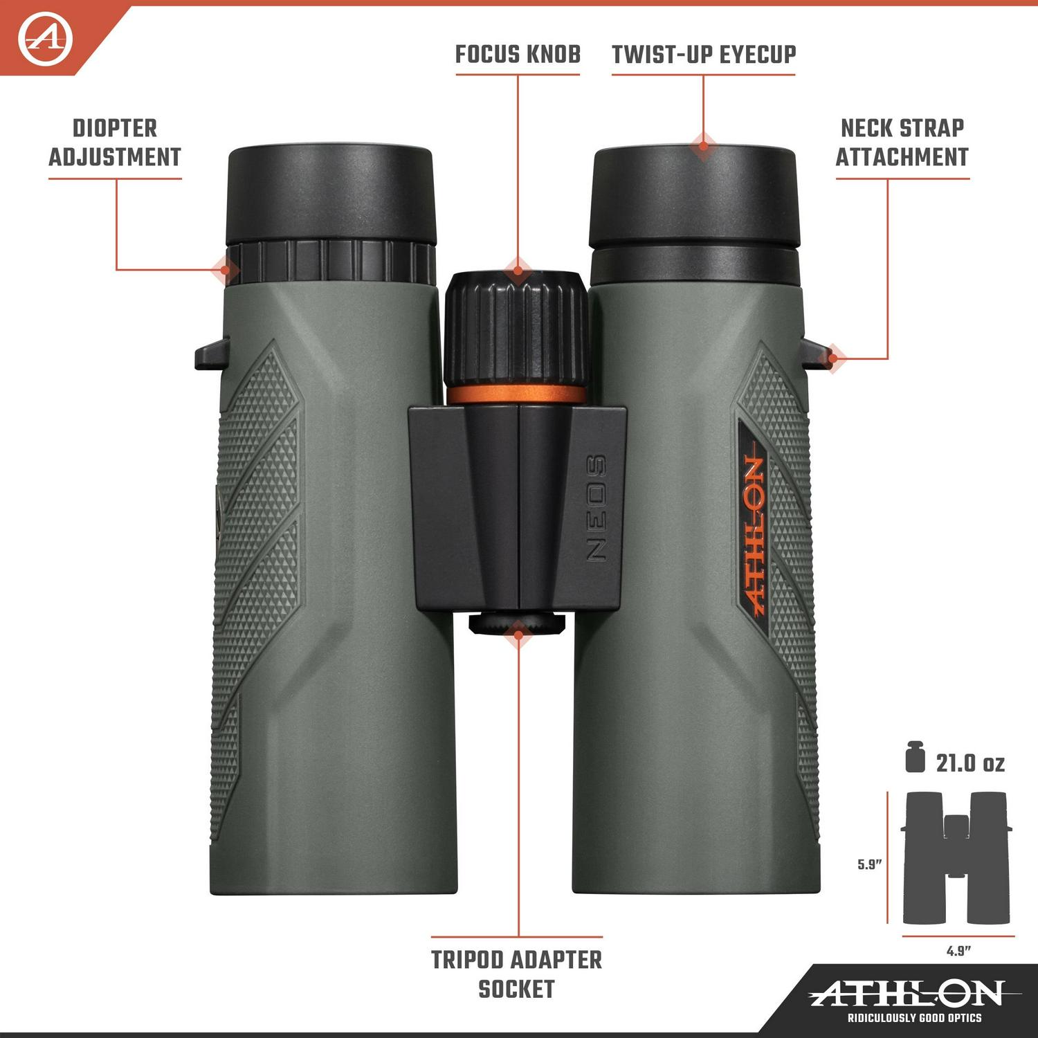 Athlon Optics Neos G2 HD Binocular - 10x42 , Black - Image 6