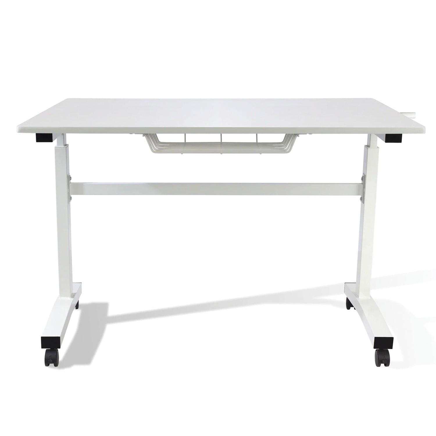 Atlantic Sit Stand Height Adjustable Desk with Side Crank and Casters in White - Image 2