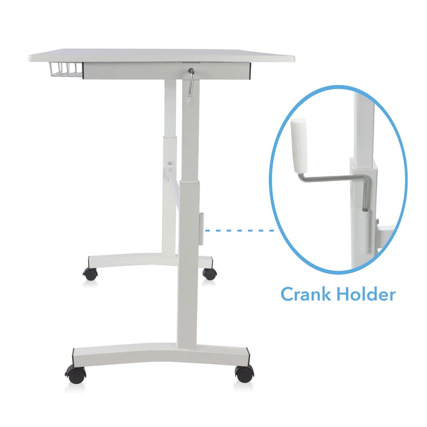 Atlantic Sit Stand Height Adjustable Desk with Side Crank and Casters in White - Image 3