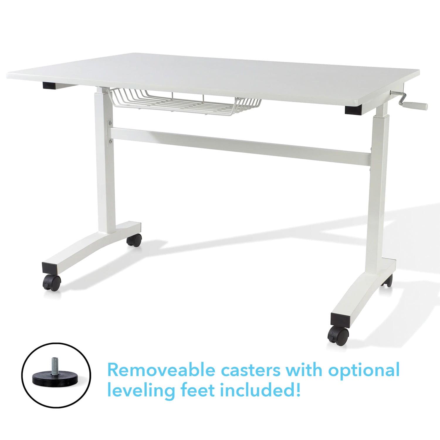 Atlantic Sit Stand Height Adjustable Desk with Side Crank and Casters in White - Image 5