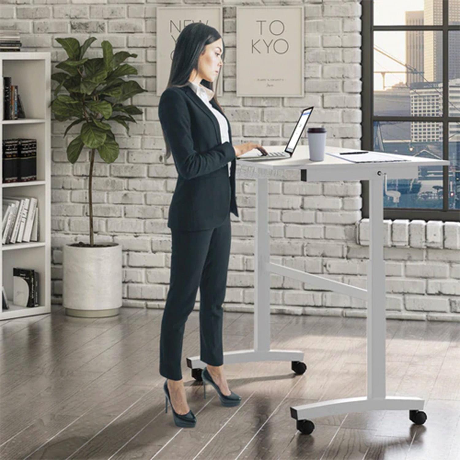 Atlantic Sit Stand Height Adjustable Desk with Side Crank and Casters in White - Image 7
