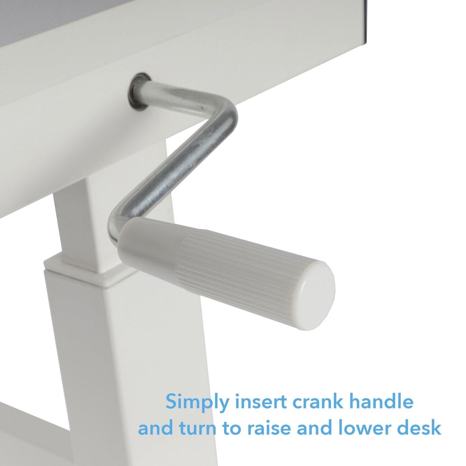 Atlantic Sit Stand Height Adjustable Desk with Side Crank and Casters in White - Image 4