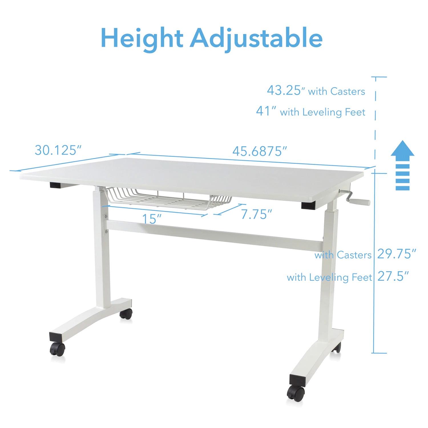 Atlantic Sit Stand Height Adjustable Desk with Side Crank and Casters in White - Image 6