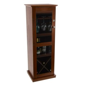 Atlantic Herrin Locking Bar Cabinet with Smoked Frosted Glass Door, Chestnut Woodgrain