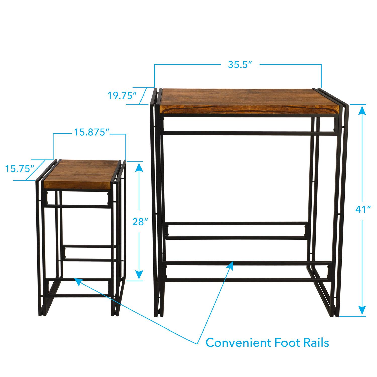 Atlantic Urban Dining Table, Bar Height 3 Piece Set, Woodgrain/Black - Image 3