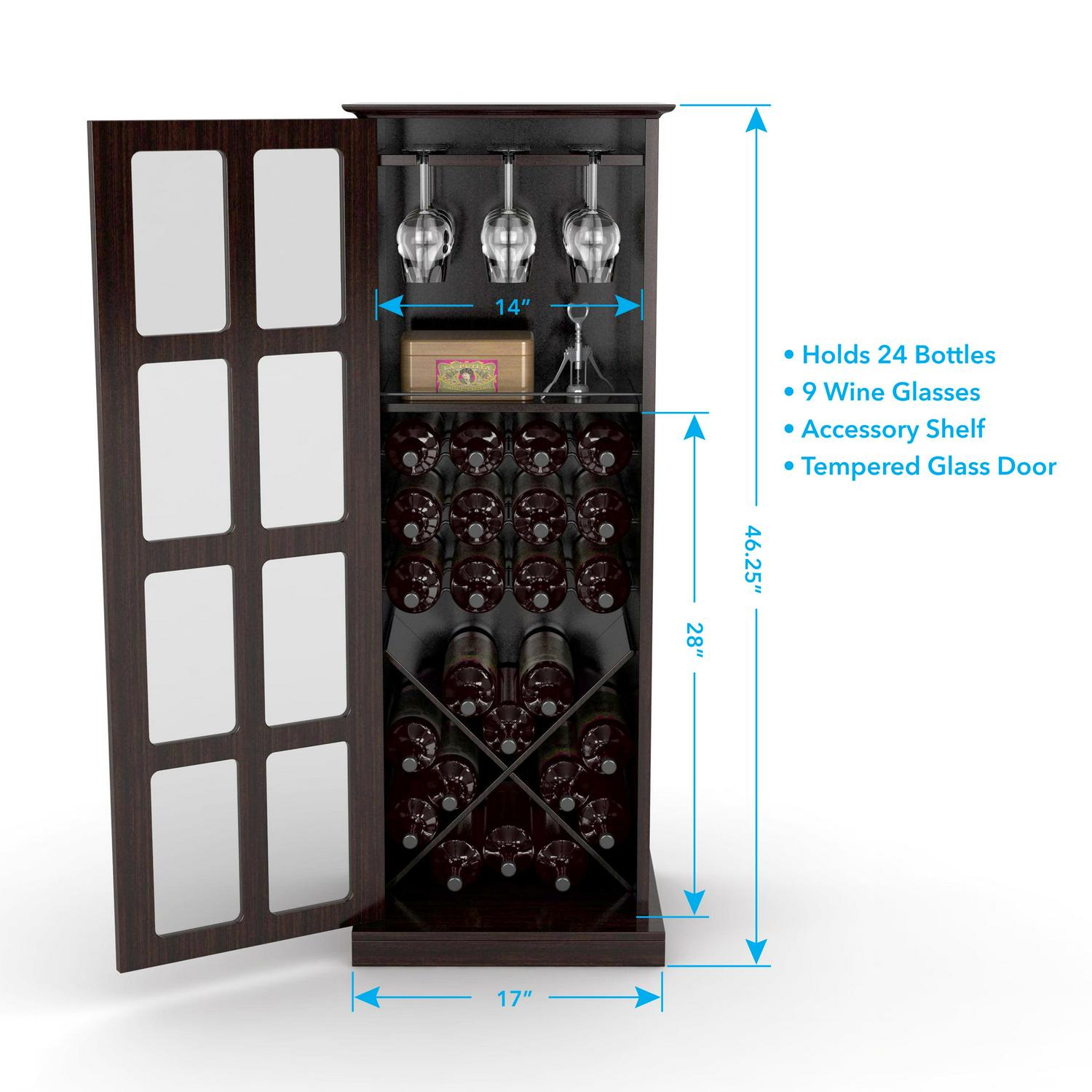 Atlantic Windowpane 24-Bottle Wine Cabinet, Espresso - Image 7