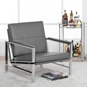 Studio Designs Home Atlas Modern Bonded Leather and Metal Accent Chair in Gray/Chrome