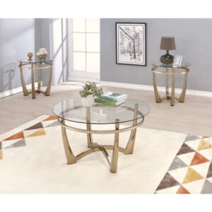 ACME Orlando II Round Glass Top Coffee Table in Champagne and Espresso