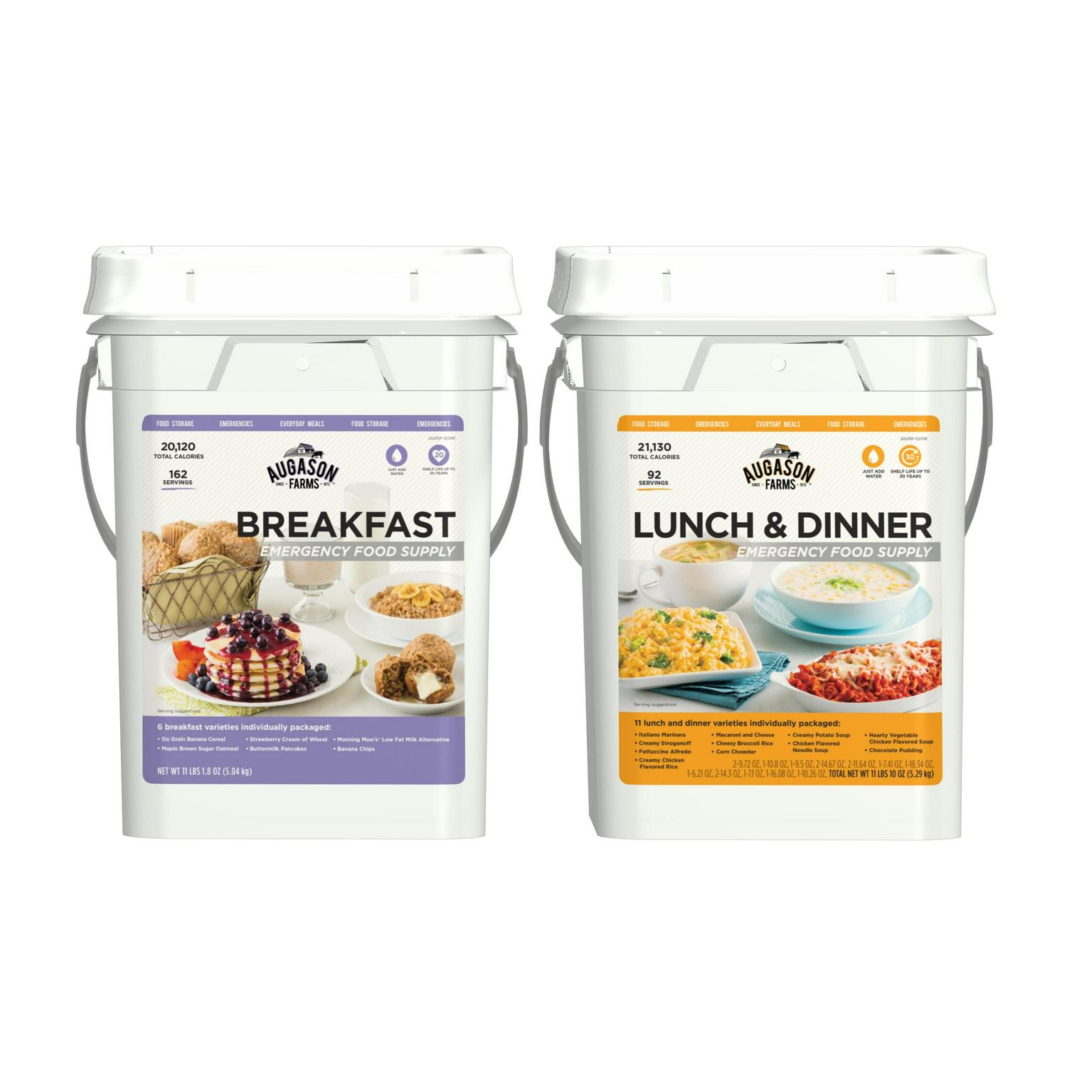 Augason Farms Breakfast/Lunch & Dinner Variety Pack Emergency Food Supply Storage Pails, 2 count