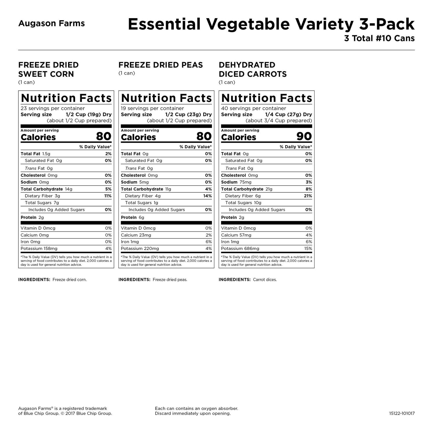 Augason Farms Vegetable Variety Kit #10 Can 3-Pack - Image 3