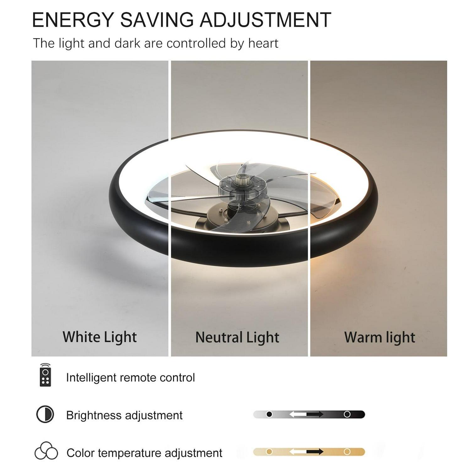 Aukfa 19.7" Bladeless Ceiling Fan with Light - Flush Mount Design - Remote Controlled - Adjustable LED Lights - Multiple Speed Settings - Image 4
