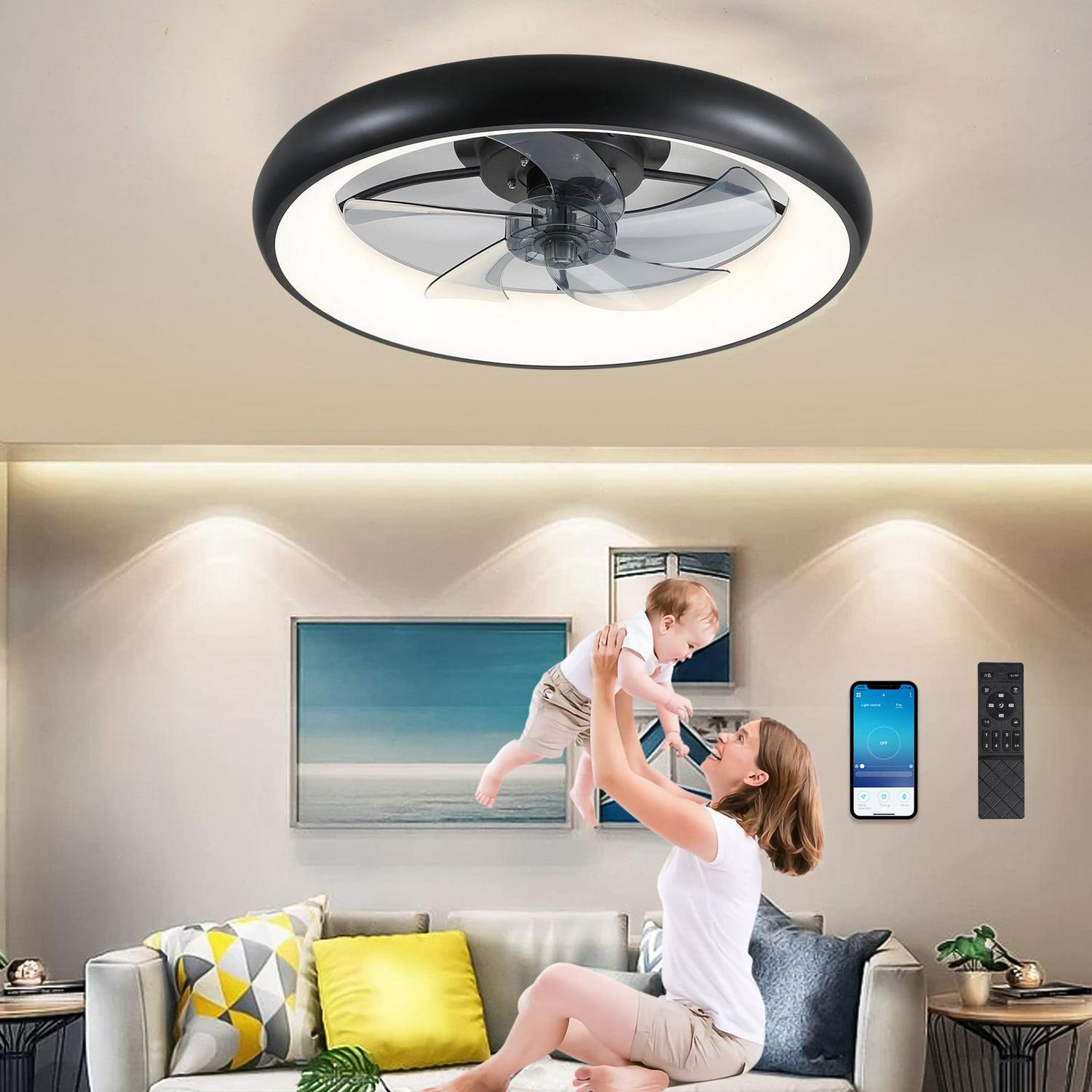 Aukfa 19.7" Bladeless Ceiling Fan with Light - Flush Mount Design - Remote Controlled - Adjustable LED Lights - Multiple Speed Settings - Image 2