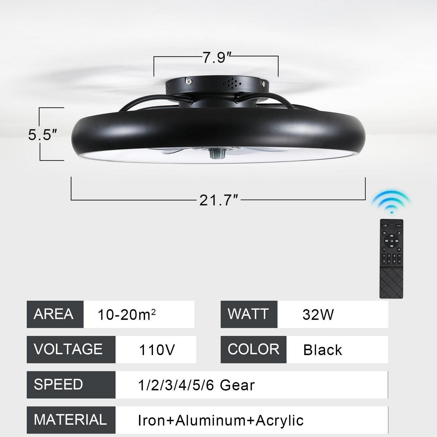 Aukfa 19.7" Bladeless Ceiling Fan with Light - Flush Mount Design - Remote Controlled - Adjustable LED Lights - Multiple Speed Settings - Image 6