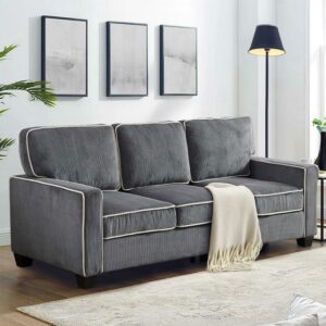 Aukfa 81" Corduroy Couch Under Seat Storage Sofa for Living Room, Dark Gray